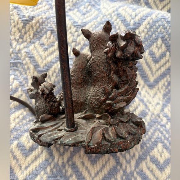 Rustic Squirrel Acorn Lamp with Yellow Glass Globe Shade Country Nature Acorns - Picture 5 of 12